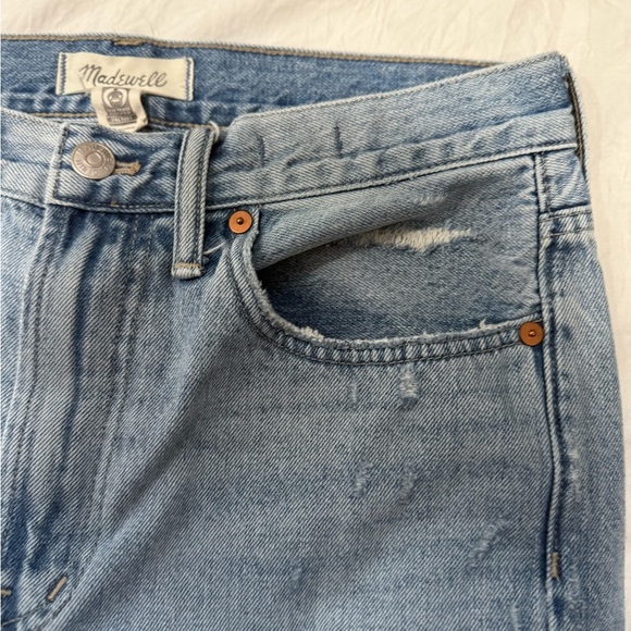 Madewell Blue Straight Leg Jeans with Distressed Details - Picture 8 of 12
